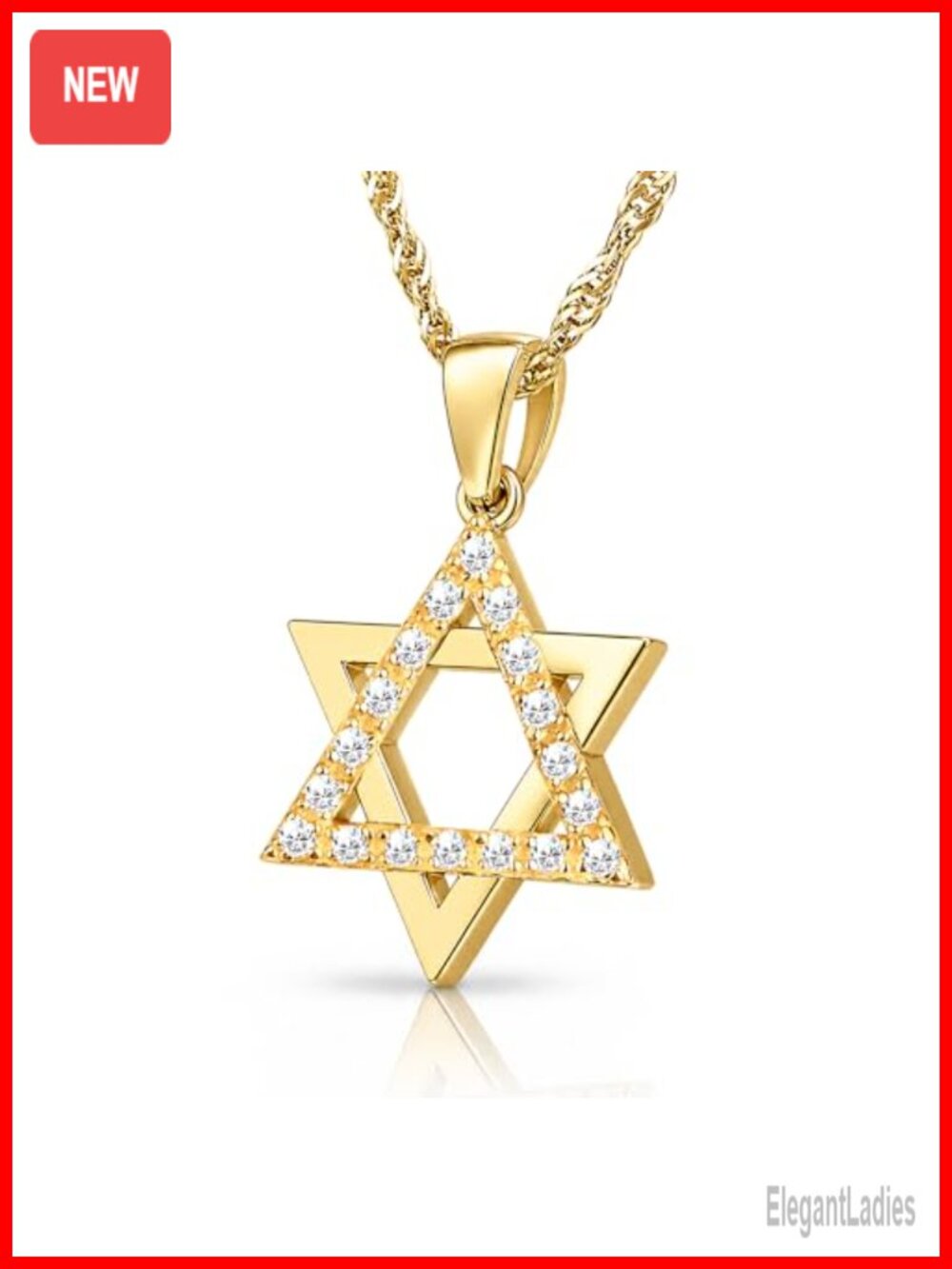 925 Sterling Silver Gold Plated Star of David Necklace 18 CZ Pendant